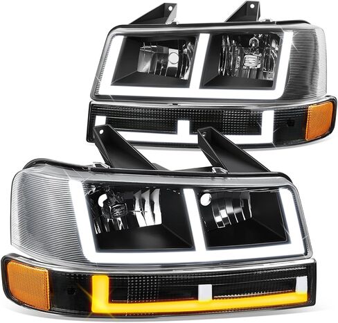 DNA MOTORING E-Style LED DRL المصباح + مجموعة مصابيح ركن السيارة/الانعطاف المتوافقة مع 03-14 Express/Savana 1500، 03-23 ​​Express/Savana 2500 3500، مدخن/شفاف، HL-LB4-CEGS03-4P-SM-CL1 in Kuwait