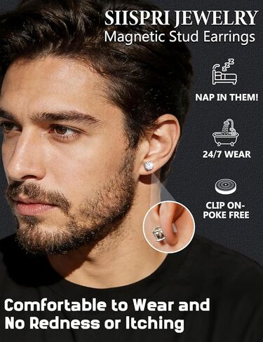 4 Pairs Stainless Steel Magnetic Stud Earrings for Men Women Non Piercing Clip on CZ Earrings 6MM in Kuwait