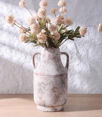Grey Ceramic Flower Vase with Handles, 11 in Tall Rustic Farmhouse Pottery Vases Decorative Large Vases for Living Room Entryway Kitchen Table Centerpieces Home Decor in Saudi Arabia