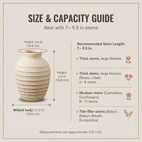 مزهرية سيراميك بيضاء صغيرة مقاس 6.6 بوصة، مزهرية زخرفية لبيت المزرعة بوهو لقطعة الطاولة المركزية، الرف، ديكور غرفة المعيشة in Kuwait