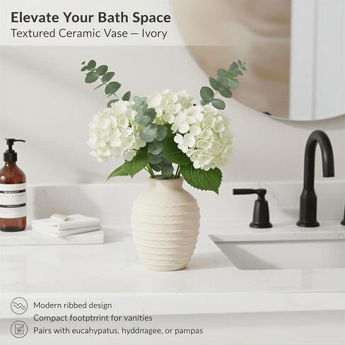 مزهرية سيراميك بيضاء صغيرة مقاس 6.6 بوصة، مزهرية زخرفية لبيت المزرعة بوهو لقطعة الطاولة المركزية، الرف، ديكور غرفة المعيشة in Kuwait
