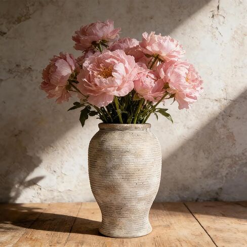 Ceramic Flower Vase, 9 inches Farmhouse Rustic Vase Decorative, Large Floral Pottery Vases for Living Room, Table, Bathroom, Wedding Centerpiece in Saudi Arabia