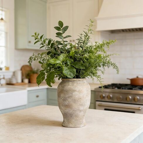 Ceramic Flower Vase, 9 inches Farmhouse Rustic Vase Decorative, Large Floral Pottery Vases for Living Room, Table, Bathroom, Wedding Centerpiece in Saudi Arabia