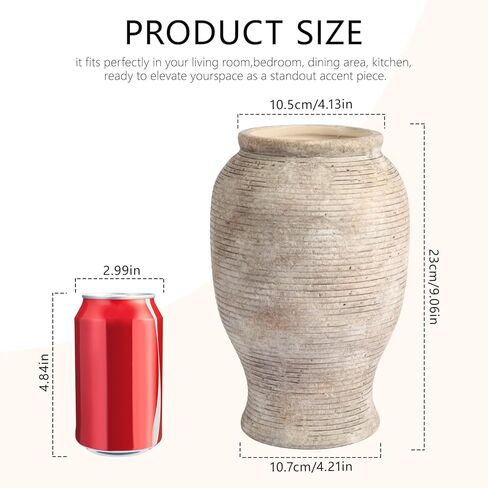 Ceramic Flower Vase, 9 inches Farmhouse Rustic Vase Decorative, Large Floral Pottery Vases for Living Room, Table, Bathroom, Wedding Centerpiece in Saudi Arabia
