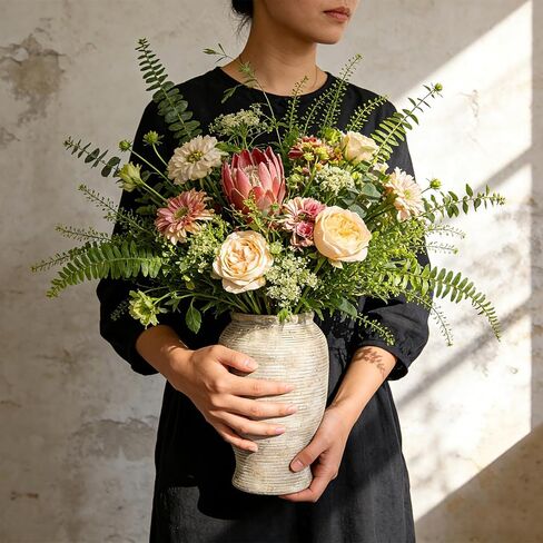 Ceramic Flower Vase, 9 inches Farmhouse Rustic Vase Decorative, Large Floral Pottery Vases for Living Room, Table, Bathroom, Wedding Centerpiece in Saudi Arabia