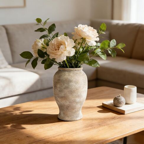 Ceramic Flower Vase, 9 inches Farmhouse Rustic Vase Decorative, Large Floral Pottery Vases for Living Room, Table, Bathroom, Wedding Centerpiece in Saudi Arabia