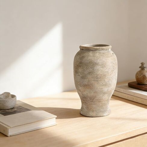 Ceramic Flower Vase, 9 inches Farmhouse Rustic Vase Decorative, Large Floral Pottery Vases for Living Room, Table, Bathroom, Wedding Centerpiece in Saudi Arabia