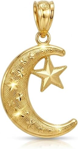 Gold Moon and Star Charm - 10 Karat Solid Gold - Moon Pendant - Celestial Jewelry in Kuwait