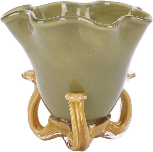 Hand Blown Glass Vase - Unique Ruffled Rim Vase with Decorative Base, Colored Flower Vase for Centerpieces & Home Decor Kitchen, Bedroom, Office, Living Room, Bathroom (Pink) in Saudi Arabia