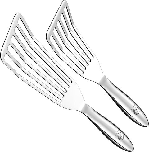 Stainless Steel Fish Spatula Set – 1 Large Fish Turner + 1 Small Metal Spatula, Ultra Thin Edge for Easy Turning & Flipping, Metal Kitchen Untensils with Ergonomic Non-Slip Handle, Dishwasher Safe in Kuwait