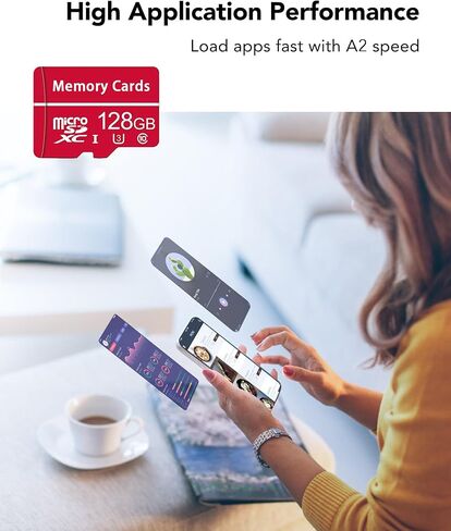 بطاقة ذاكرة Micro SD سعة 256 جيجابايت، بطاقة ذاكرة فلاش microSDXC UHS-I مع محول، 100 ميجابايت/ثانية، C10، U3، A2، V60، دقة عالية كاملة، 4K UHD، بطاقة TF عالية السرعة، وردي in Saudi Arabia