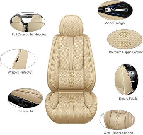 أغطية مقاعد جلدية لسيارة Acura TL 1995-2014، مجموعة أغطية مقاعد السيارة الفاخرة الأمامية، واقيات مقاعد السيارة المقاومة للماء مع وسادة هوائية، مقاعد غطاء داخلي مريح للسيارات (بيج) in Kuwait