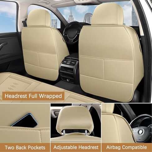 أغطية مقاعد جلدية لسيارة Acura TL 1995-2014، مجموعة أغطية مقاعد السيارة الفاخرة الأمامية، واقيات مقاعد السيارة المقاومة للماء مع وسادة هوائية، مقاعد غطاء داخلي مريح للسيارات (بيج) in Kuwait