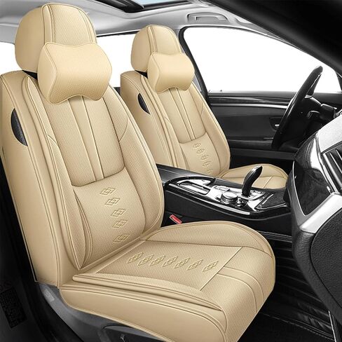 أغطية مقاعد جلدية لسيارة Acura TL 1995-2014، مجموعة أغطية مقاعد السيارة الفاخرة الأمامية، واقيات مقاعد السيارة المقاومة للماء مع وسادة هوائية، مقاعد غطاء داخلي مريح للسيارات (بيج) in Kuwait