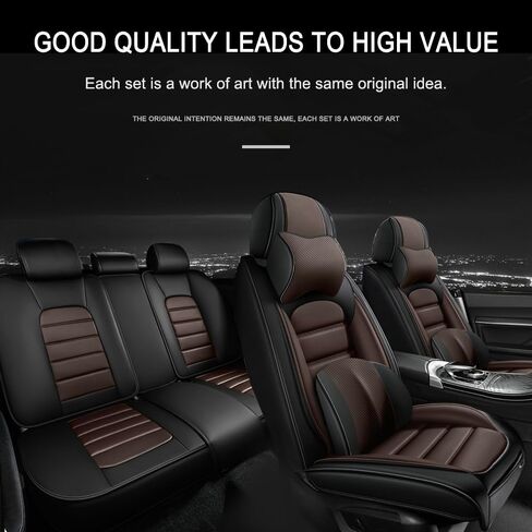 5 أغطية مقاعد لسيارة Ford Crown Victoria 2007-2011 أغطية مقاعد سيارة جلدية مقاومة للماء ومضادة للانزلاق وأغطية مقاعد السيارة الفاخرة مع وسادة هوائية (فاخرة، أسود + قهوة) in Kuwait