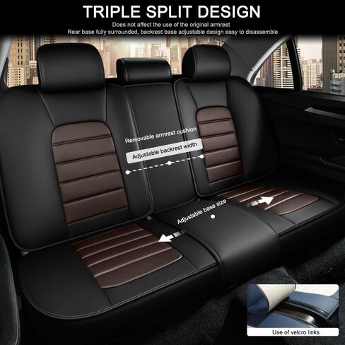 5 أغطية مقاعد لسيارة Ford Crown Victoria 2007-2011 أغطية مقاعد سيارة جلدية مقاومة للماء ومضادة للانزلاق وأغطية مقاعد السيارة الفاخرة مع وسادة هوائية (فاخرة، أسود + قهوة) in Kuwait
