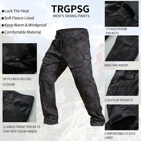 TRGPSG Men's Fleece Lined Tactical Pants Snow Ski Pants Winter Waterproof Hiking Pants with Multi Pockets in Saudi Arabia