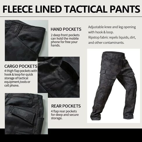 TRGPSG Men's Fleece Lined Tactical Pants Snow Ski Pants Winter Waterproof Hiking Pants with Multi Pockets in Saudi Arabia