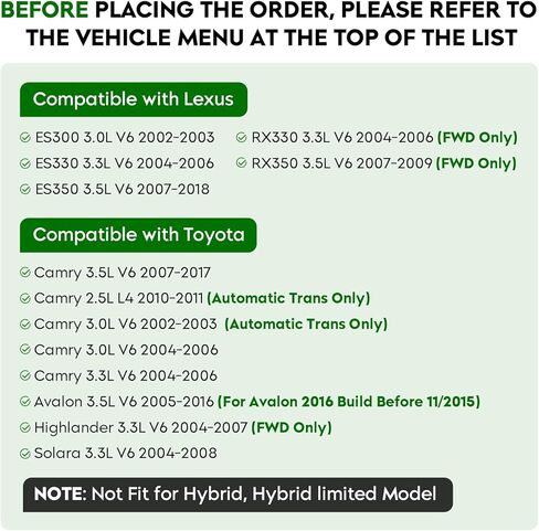 مجموعة عمود المحور الأمامي الأيمن لسيارة Camry 10-11 2.5L (Auto فقط)&02-06 3.0L&07-17 3.5L، Avalon 05-16، Highlander FWD 04-07، Solara 04-08 &ES330، RX350 FWD 07-09، غير مناسب هجين in Saudi Arabia