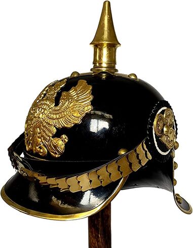 خوذة WW1 & WW2 الألمانية البروسية Pickelhaube خوذة نحاسية للضابط الإمبراطوري سبايك خوذة باللون الأسود | أزياء العصور الوسطى درع SCA LARP in Kuwait