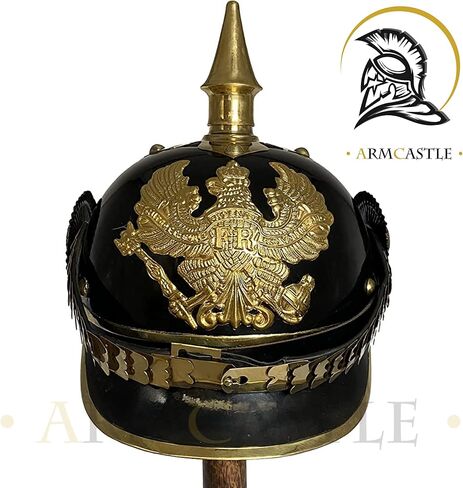 خوذة WW1 & WW2 الألمانية البروسية Pickelhaube خوذة نحاسية للضابط الإمبراطوري سبايك خوذة باللون الأسود | أزياء العصور الوسطى درع SCA LARP in Kuwait