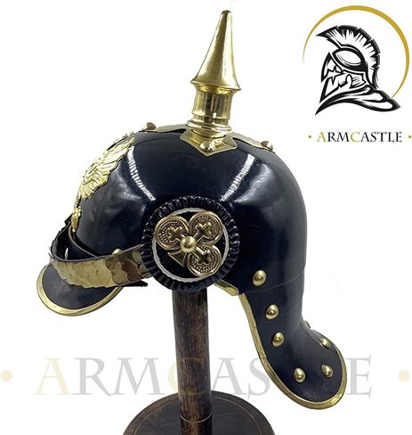 خوذة WW1 & WW2 الألمانية البروسية Pickelhaube خوذة نحاسية للضابط الإمبراطوري سبايك خوذة باللون الأسود | أزياء العصور الوسطى درع SCA LARP in Kuwait