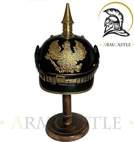 خوذة WW1 & WW2 الألمانية البروسية Pickelhaube خوذة نحاسية للضابط الإمبراطوري سبايك خوذة باللون الأسود | أزياء العصور الوسطى درع SCA LARP in Kuwait