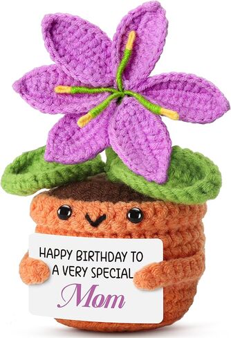 Birthday Gifts for Mom from Son, Daughter - Sentimental Crochet Lily with Special Mom Message - Unique Keepsake & Stocking Stuffer - Cute Home & Office Decor for Mother in Saudi Arabia