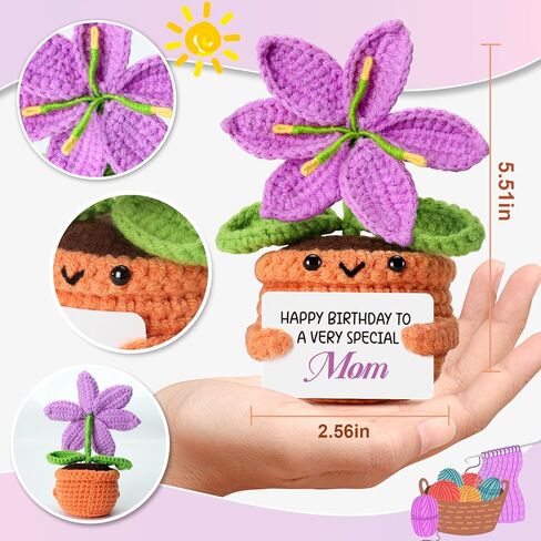 Birthday Gifts for Mom from Son, Daughter - Sentimental Crochet Lily with Special Mom Message - Unique Keepsake & Stocking Stuffer - Cute Home & Office Decor for Mother in Saudi Arabia