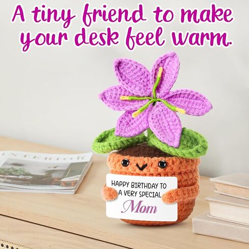 Birthday Gifts for Mom from Son, Daughter - Sentimental Crochet Lily with Special Mom Message - Unique Keepsake & Stocking Stuffer - Cute Home & Office Decor for Mother in Saudi Arabia