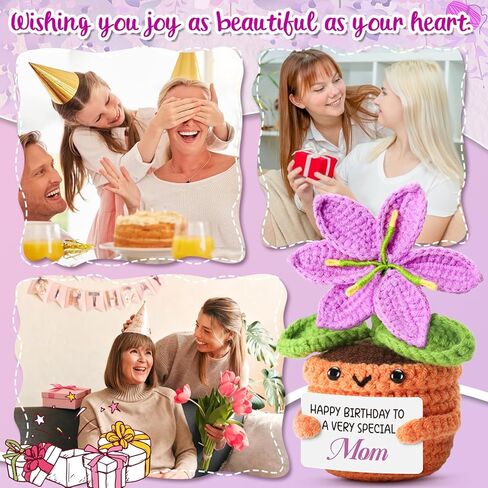 Birthday Gifts for Mom from Son, Daughter - Sentimental Crochet Lily with Special Mom Message - Unique Keepsake & Stocking Stuffer - Cute Home & Office Decor for Mother in Saudi Arabia