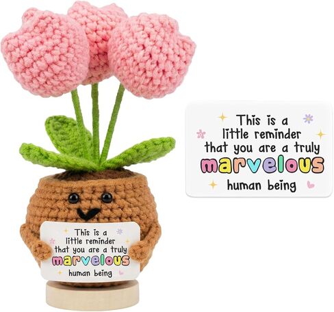 الخزامى الدعم العاطفي، اليدوية زهرة التوليب الإيجابية الكروشيه مع بطاقة الامتنان لديكور مكتب زخرفة الخزامى - شكرا لك، التقدير، هدية إيجابية للمعلم، أمي، صديق in Kuwait