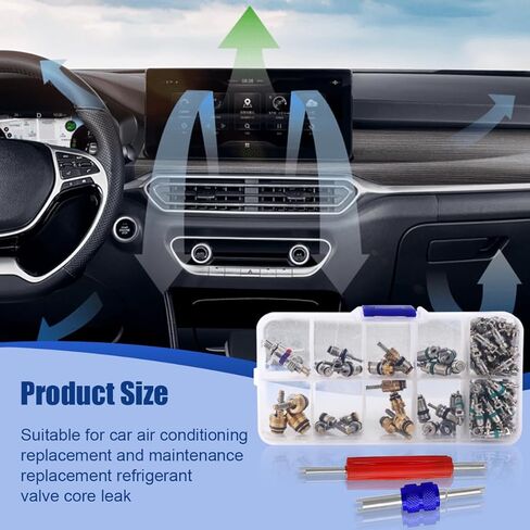 102PCS Car Air Conditioning Valve Core Seal Kit, Double Head Dual Removal Install Tool, A/C R12 R134a Refrigeration Tire Valve Stem Cores Dismantling Tool Assortment Kit in Saudi Arabia