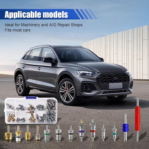 102PCS Car Air Conditioning Valve Core Seal Kit, Double Head Dual Removal Install Tool, A/C R12 R134a Refrigeration Tire Valve Stem Cores Dismantling Tool Assortment Kit in Saudi Arabia