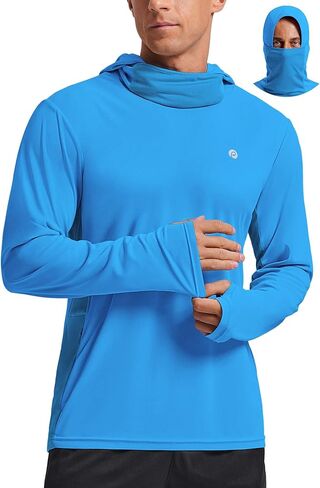 PINSPARK UPF 50+ Sun Protection Hoodie Men with Mask Quick Dry Long Sleeve Fishing Hiking Shirts UV Rash Guard Lightweight in Saudi Arabia