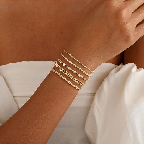Gold Beaded Bracelets Set for Women - Valentines Gifts for Her 14k Gold-Plated Dainty Round Bead Cross Bracelet for Women Gifts Stackable Bracelet Jewelry 4 PCS in Saudi Arabia