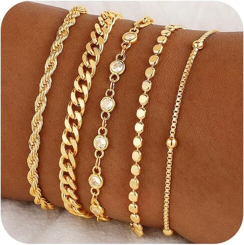 Gold Beaded Bracelets Set for Women - Valentines Gifts for Her 14k Gold-Plated Dainty Round Bead Cross Bracelet for Women Gifts Stackable Bracelet Jewelry 4 PCS in Saudi Arabia