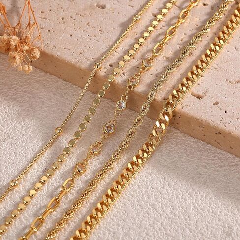 Gold Beaded Bracelets Set for Women - Valentines Gifts for Her 14k Gold-Plated Dainty Round Bead Cross Bracelet for Women Gifts Stackable Bracelet Jewelry 4 PCS in Saudi Arabia