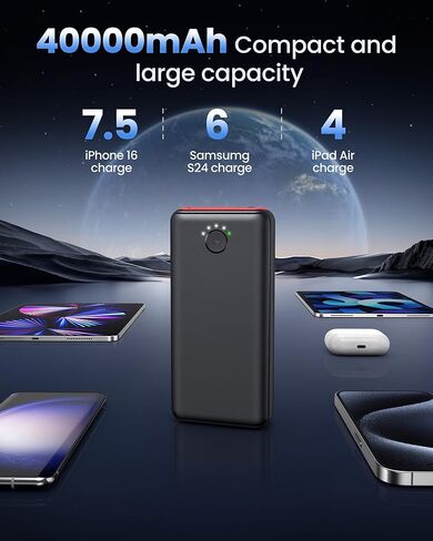 شاحن محمول باور بانك 40000 مللي أمبير، USB C شحن سريع 22.5 وات حزمة بطارية خارجية شاحن هاتف شحن سريع مع 3 مخارج ومدخلين لهاتف iPhone 16/15 Samsung Android Camping Travel Essentials in Kuwait