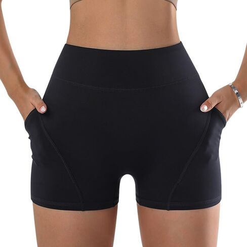 High Waist Workout Shorts for Women, Tummy Control Fitness Athletic Workout Running Yoga Shorts with Deep Pockets in Saudi Arabia