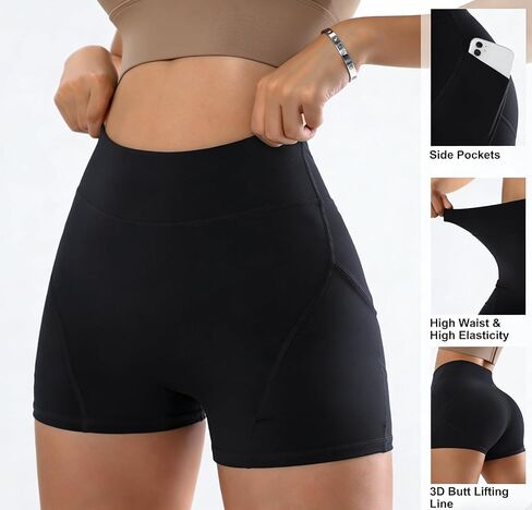 High Waist Workout Shorts for Women, Tummy Control Fitness Athletic Workout Running Yoga Shorts with Deep Pockets in Saudi Arabia