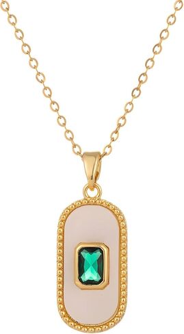 Ora & Eve Emerald Pendant Necklace for Women – 18K Gold Plated Oval Charm with White Enamel – Waterproof & Tarnish-Resistant Dainty Jewelry Gift in Saudi Arabia