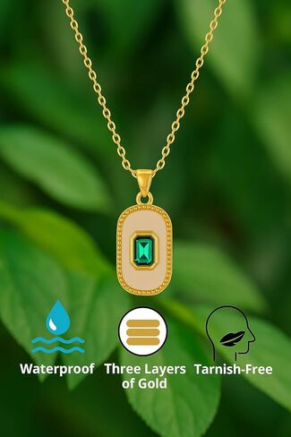 Ora & Eve Emerald Pendant Necklace for Women – 18K Gold Plated Oval Charm with White Enamel – Waterproof & Tarnish-Resistant Dainty Jewelry Gift in Saudi Arabia