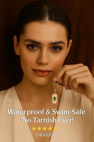 Ora & Eve Emerald Pendant Necklace for Women – 18K Gold Plated Oval Charm with White Enamel – Waterproof & Tarnish-Resistant Dainty Jewelry Gift in Saudi Arabia