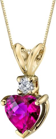 PEORA 14K Yellow Gold Created Ruby with Genuine Diamond Pendant for Women, Heart Shape Solitaire, 6mm, 1 Carat total, Women Gift Ideas w/Jewelry Box, Sparkling V-Day Gift in Saudi Arabia
