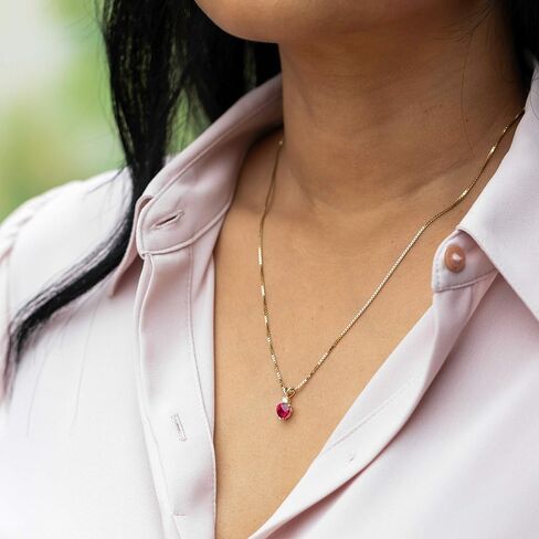 PEORA 14K Yellow Gold Created Ruby with Genuine Diamond Pendant for Women, Heart Shape Solitaire, 6mm, 1 Carat total, Women Gift Ideas w/Jewelry Box, Sparkling V-Day Gift in Saudi Arabia