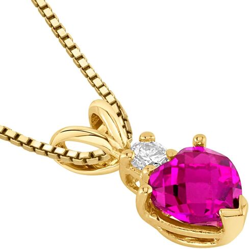 PEORA 14K Yellow Gold Created Ruby with Genuine Diamond Pendant for Women, Heart Shape Solitaire, 6mm, 1 Carat total, Women Gift Ideas w/Jewelry Box, Sparkling V-Day Gift in Saudi Arabia