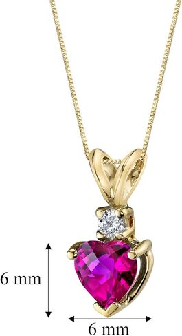 PEORA 14K Yellow Gold Created Ruby with Genuine Diamond Pendant for Women, Heart Shape Solitaire, 6mm, 1 Carat total, Women Gift Ideas w/Jewelry Box, Sparkling V-Day Gift in Saudi Arabia