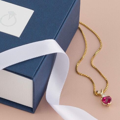 PEORA 14K Yellow Gold Created Ruby with Genuine Diamond Pendant for Women, Heart Shape Solitaire, 6mm, 1 Carat total, Women Gift Ideas w/Jewelry Box, Sparkling V-Day Gift in Saudi Arabia
