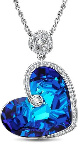 "Aphrodite" Ocean Heart Necklaces Made with Swarovski Crystals, Rose Accent Design & Engraved Necklace, Luxury Gift Packaging, Ideal Gifts for Christmas, Birthday, Anniversary, Valentine's & Mother's Day, Gift of Love in Saudi Arabia